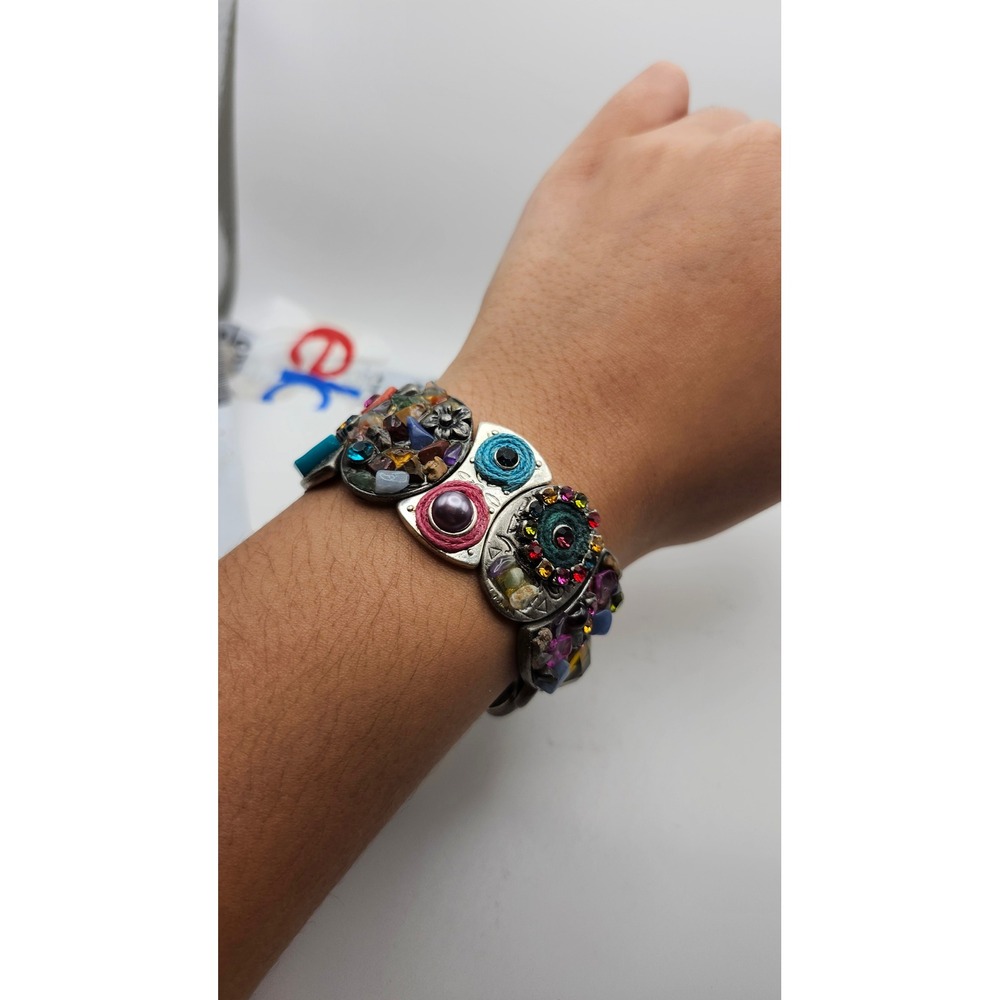 Colorful Boho Chunky Bracelet Mixed Stones Beads Metal Eye-Inspired Design